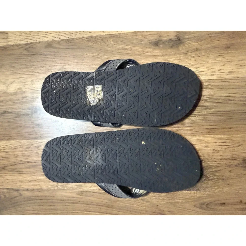 Joe Boxer Flip Flops Men 10 Black Adult Sorley Palm Leaf Thong Sandals Excellent